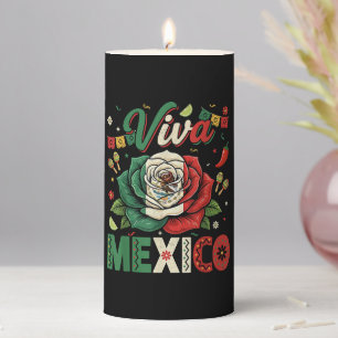 Viva Mexico Rose Flower Independence Day Pillar Candle