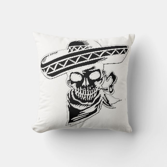 "Viva Mexico" skull with sombrero Throw Pillow (Front)