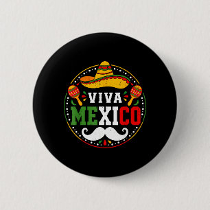 Viva Mexico Sombrero Maracas Mustache Fiesta Button