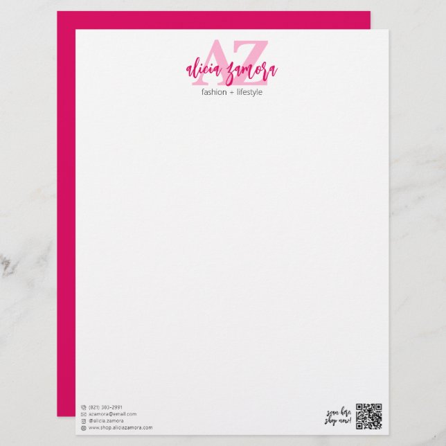 Viva Modern Magenta Bold Chic Stylish Pink Custom Letterhead (Front/Back)