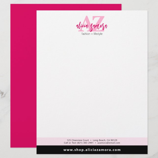 Viva Modern Magenta Bold Chic Stylish Pink Custom Letterhead (Front/Back)