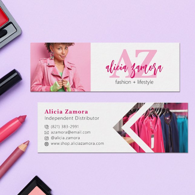 Viva Modern Magenta Chic Bold Stylish Custom Photo Mini Business Card (Creator Uploaded)