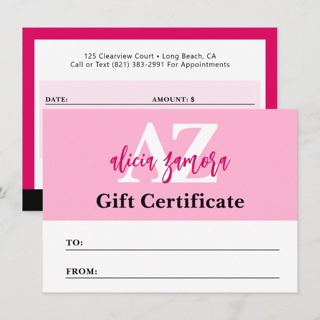 Viva Modern Magenta Fashion Gift Certificate Card (Front/Back)
