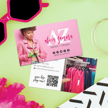 Viva Modern Magenta Social Influencer Custom Photo Business Card by CyanSkyDesign at Zazzle
