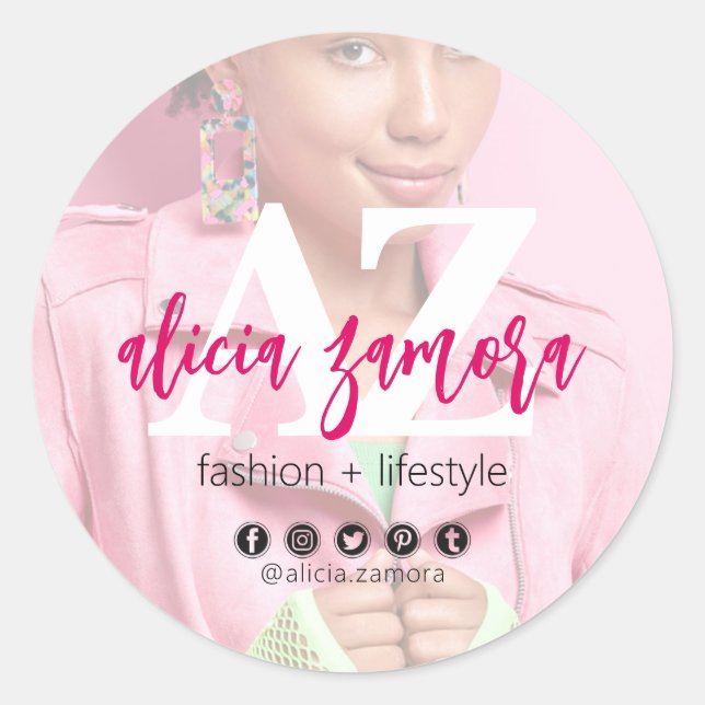 Viva Modern Magenta Social Influencer Custom Photo Classic Round Sticker (Front)