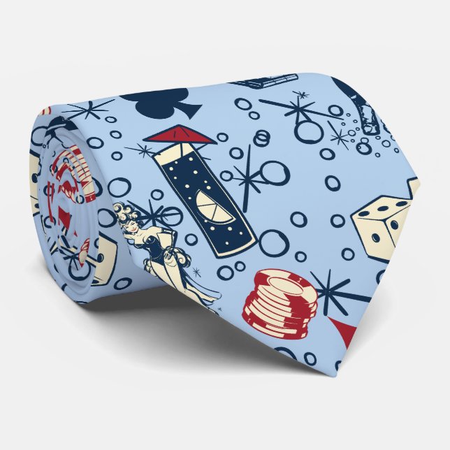 Viva Vegas Casino Retro Gambling Blue Neck Tie (Rolled)