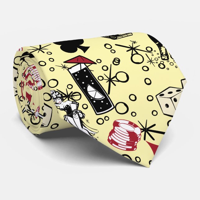 Viva Vegas Casino Retro Gambling Yellow Neck Tie (Rolled)