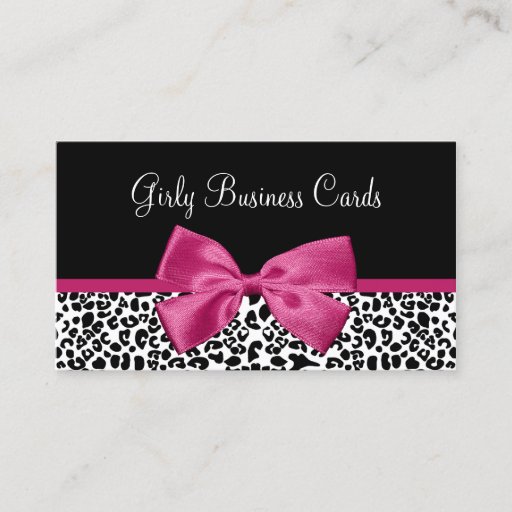 Customizable Fall Fashion Leopard Print Vivacious Pink Ribbon Business Card Template