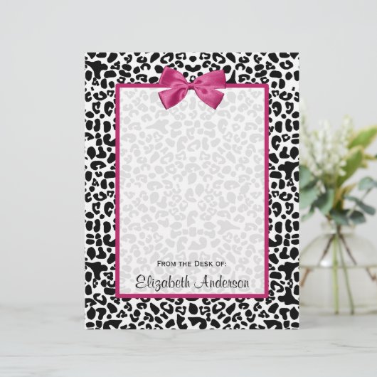 Vivacious Dark Pink Ribbon Leopard Print With Name (Standing Front)