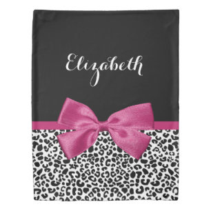 Vivacious Dark Pink Ribbon Leopard Print With Name Duvet Cover