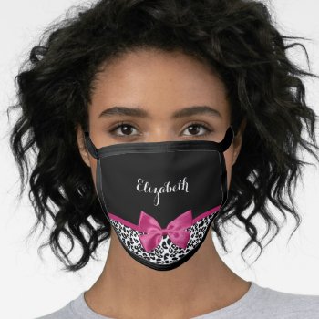 Vivacious Dark Pink Ribbon Leopard Print With Name Face Mask by ohsogirly at Zazzle