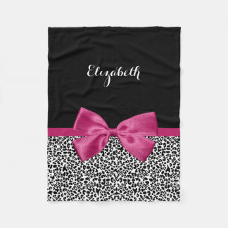 Vivacious Dark Pink Ribbon Leopard Print With Name Fleece Blanket
