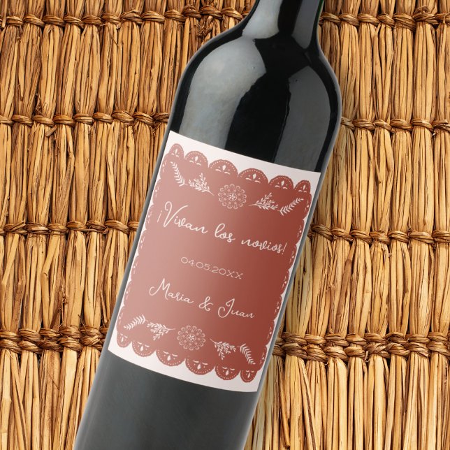 Vivan Los Novios Papel Picado Mexican Wedding Wine Label (Vivan Los Novios Papel Picado Mexican Wedding Wine Label)