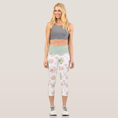 Vive La Fleur Mint and Blush Floral Capri Leggings