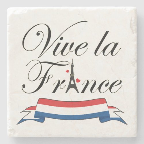 Vive la France Typography Stone Coaster