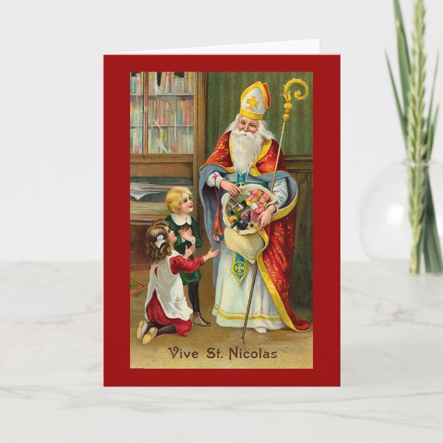 "Vive St. Nicolas" French Vintage Holiday Card (Front)