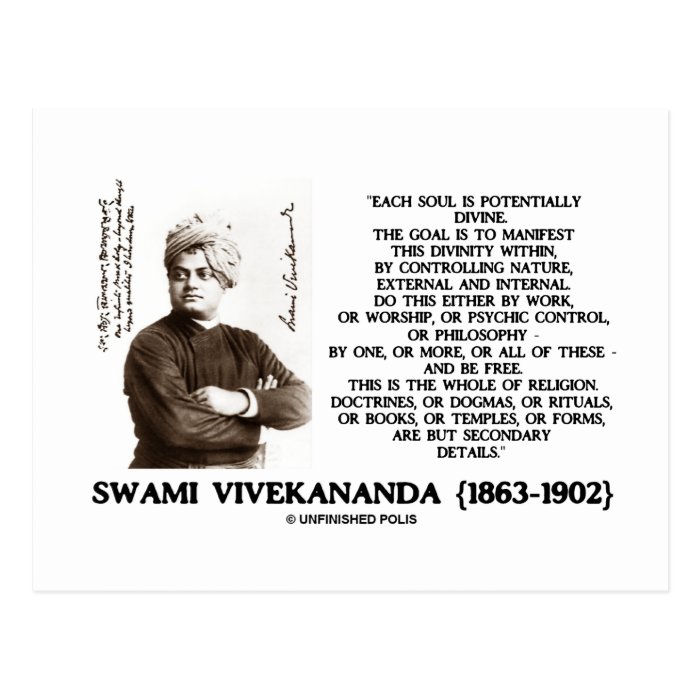 Vivekananda Each Soul Potentially Divine Be Free Post Cards