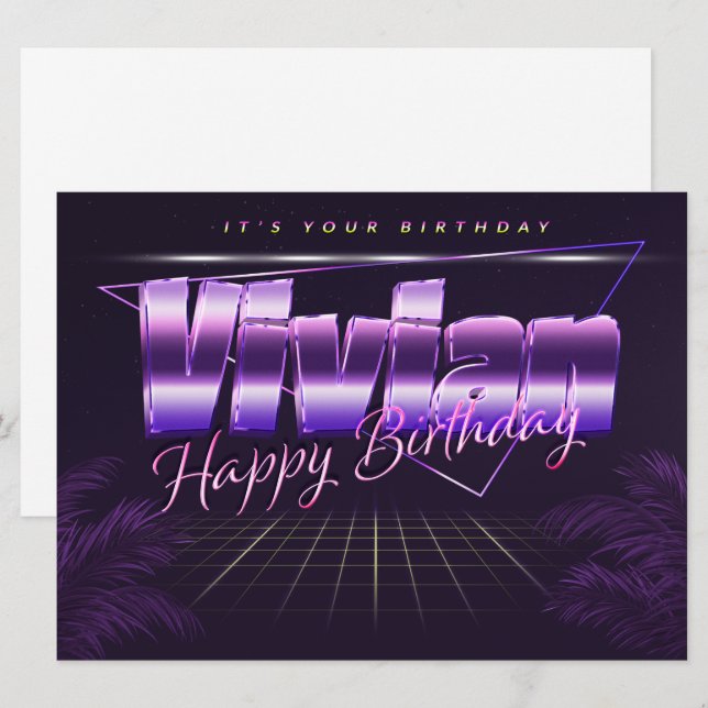 Vivian Name First Name lilac retro card birthday (Front/Back)