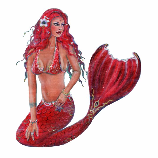 Vivian red mermaid art by Renee Lavoie Cutout (Front)
