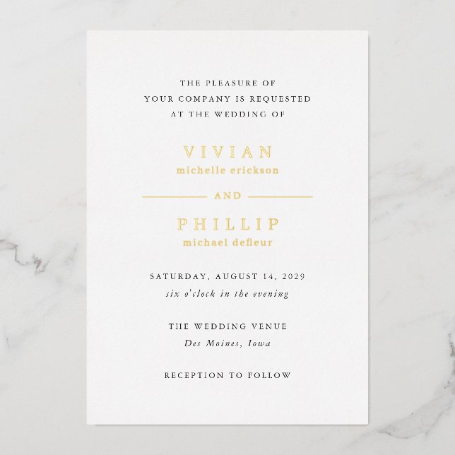 Vivian Simple Elegant Wedding Foil Invitation (Front)