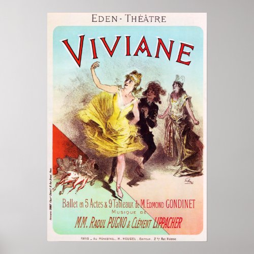 VIVIANE Eden Theatre Old French Ballet Dance Opera Poster