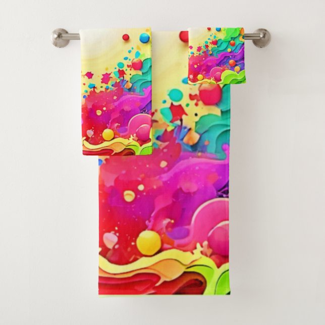Vivid Abstract Color Explosion Art Bath Towel Set (Insitu)