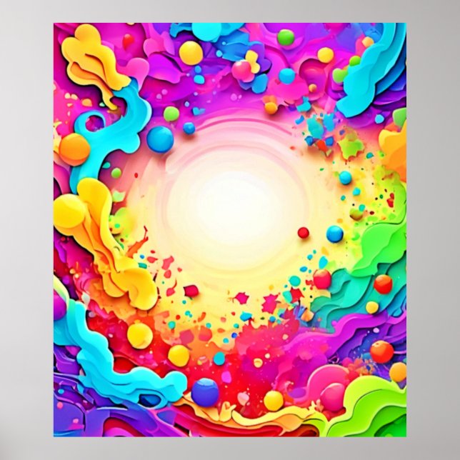 Vivid Abstract Color Explosion Art Poster (Front)