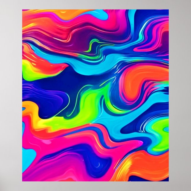 Vivid Abstract Color Waves Art Poster (Front)