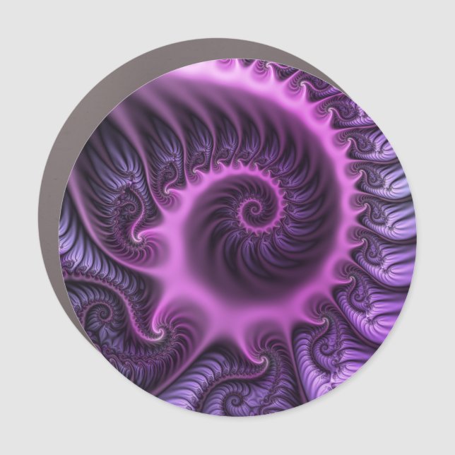 Vivid Abstract Cool Pink Purple Fractal Art Spiral Car Magnet (Front)