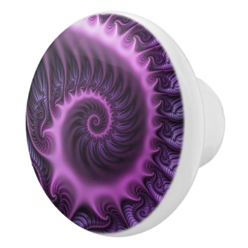 Vivid Abstract Cool Pink Purple Fractal Art Spiral Ceramic Knob