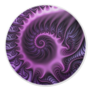 Vivid Abstract Cool Pink Purple Fractal Art Spiral Ceramic Knob