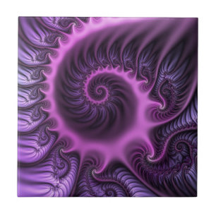 Vivid Abstract Cool Pink Purple Fractal Art Spiral Ceramic Tile