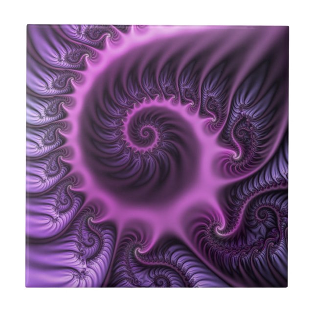 Vivid Abstract Cool Pink Purple Fractal Art Spiral Ceramic Tile (Front)