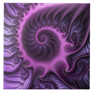 Vivid Abstract Cool Pink Purple Fractal Art Spiral Ceramic Tile