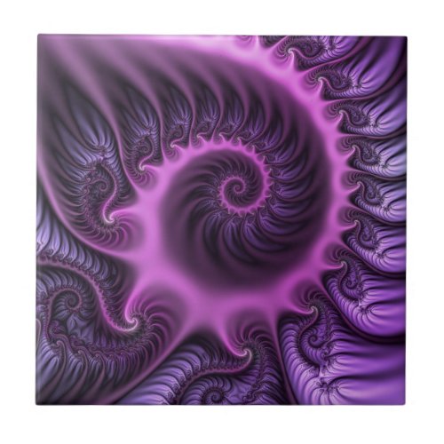 Vivid Abstract Cool Pink Purple Fractal Art Spiral Ceramic Tile