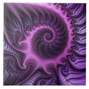 Vivid Abstract Cool Pink Purple Fractal Art Spiral Ceramic Tile