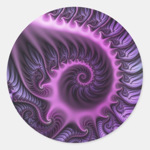 Vivid Abstract Cool Pink Purple Fractal Art Spiral Classic Round Sticker