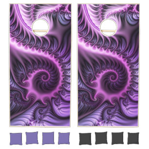 Vivid Abstract Cool Pink Purple Fractal Art Spiral Cornhole Set