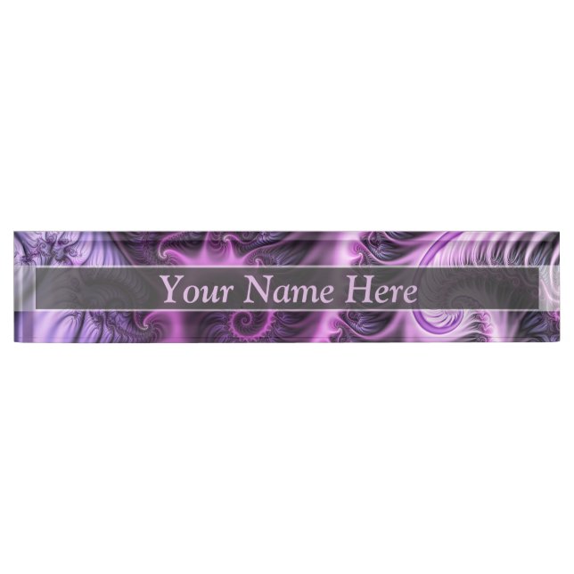 Vivid Abstract Cool Pink Purple Fractal Art Spiral Desk Name Plate (Front)