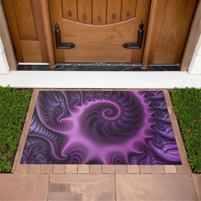 Vivid Abstract Cool Pink Purple Fractal Art Spiral Doormat (Outdoor)