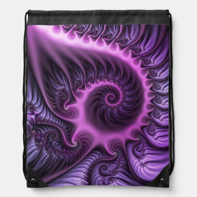 Vivid Abstract Cool Pink Purple Fractal Art Spiral Drawstring Bag (Front)