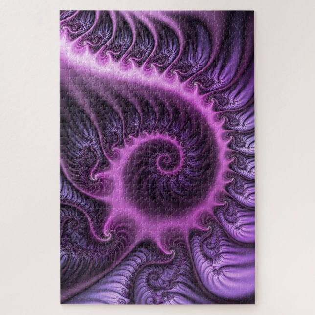 Vivid Abstract Cool Pink Purple Fractal Art Spiral Jigsaw Puzzle (Vertical)