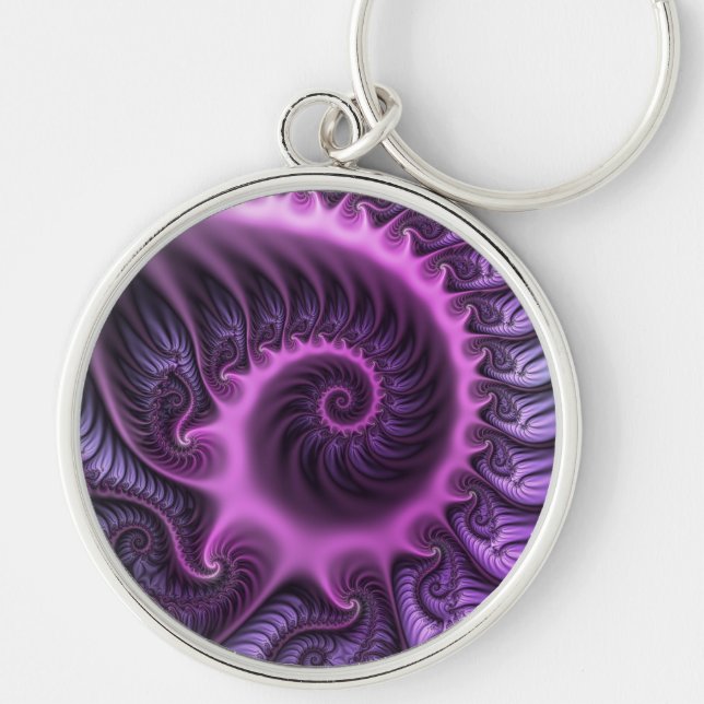 Vivid Abstract Cool Pink Purple Fractal Art Spiral Keychain (Front)