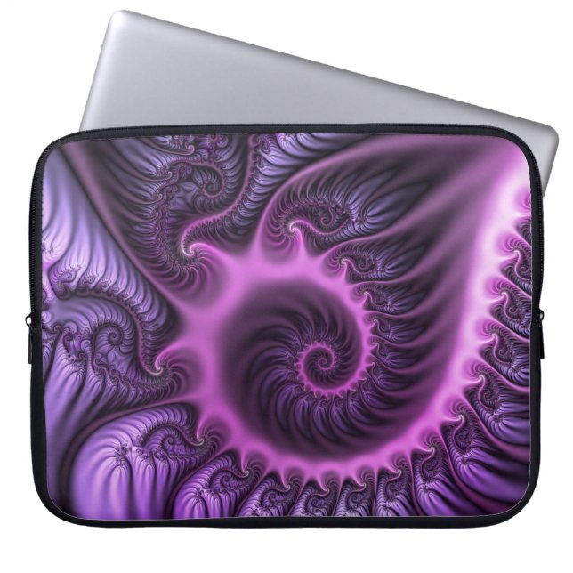 Vivid Abstract Cool Pink Purple Fractal Art Spiral Laptop Sleeve (Front)