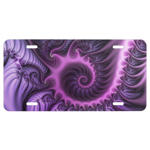 Vivid Abstract Cool Pink Purple Fractal Art Spiral License Plate