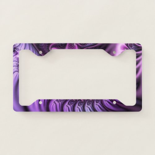 Vivid Abstract Cool Pink Purple Fractal Art Spiral License Plate Frame