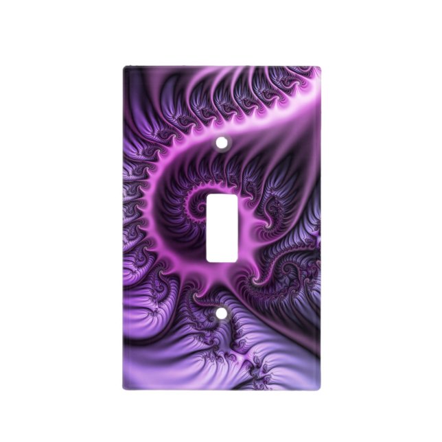 Vivid Abstract Cool Pink Purple Fractal Art Spiral Light Switch Cover (Front)