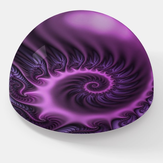 Vivid Abstract Cool Pink Purple Fractal Art Spiral Paperweight (Angled)