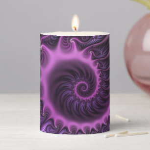 Vivid Abstract Cool Pink Purple Fractal Art Spiral Pillar Candle
