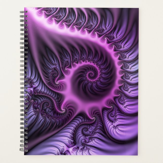 Vivid Abstract Cool Pink Purple Fractal Art Spiral Planner (Front)